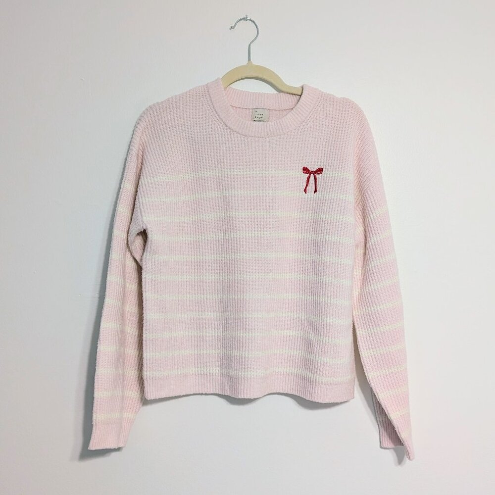a new day Striped Pink Bow Sweater Sz Medium EUC